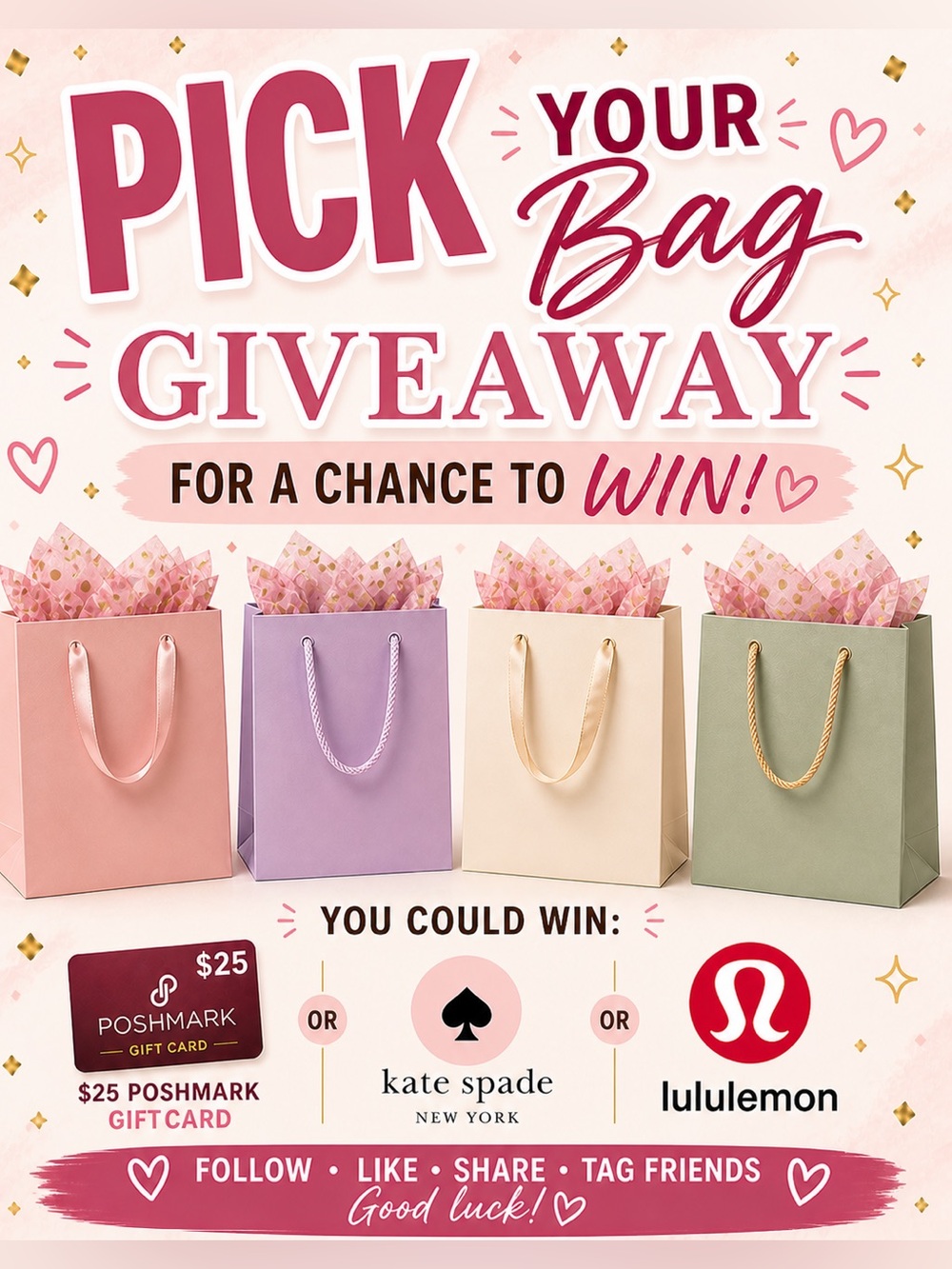 $25 Poshmark Giftcard, Kate Spade or Lululemon Mystery Giveaway & Free Shipping